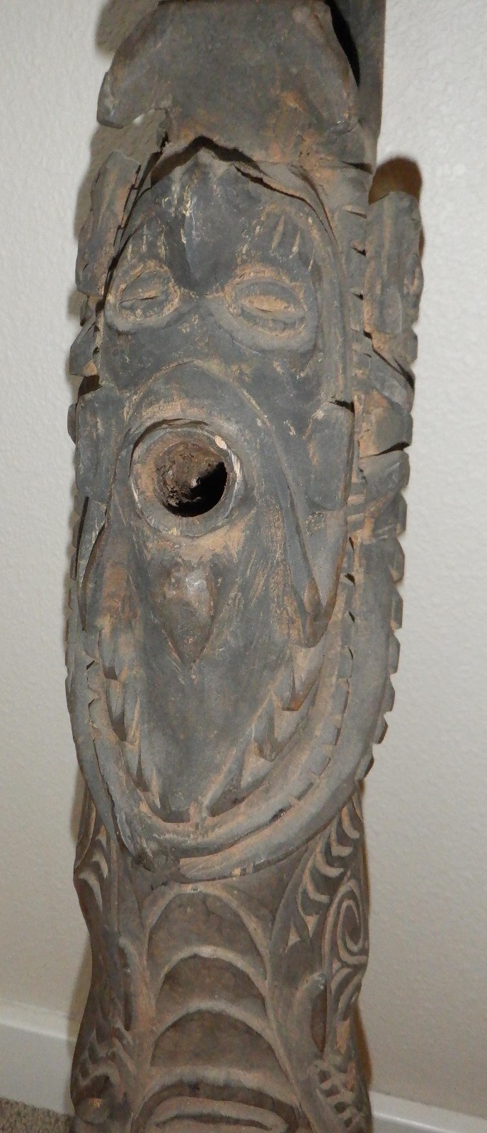 Moramba Village Papua New Guinea Wooden Crocodile Flute, 26" tall