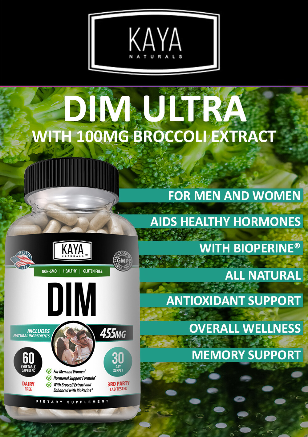 DIM Ultra Supplement 60ct, With Bioperine, Premium Hormonal Support Formula