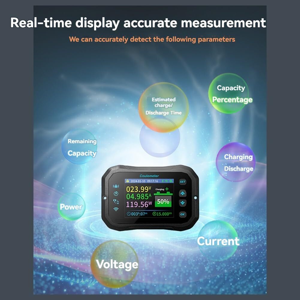 WiFi Battery Monitor Wireless 400A Battery Capacity Indicator Battery Coulometer