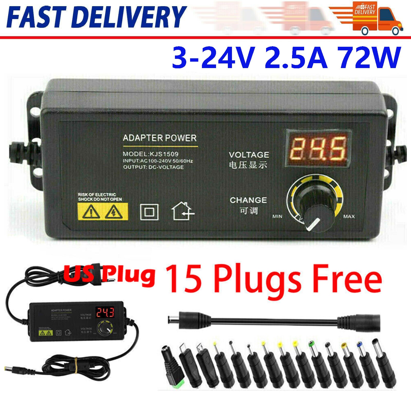72W Power Supply DC 3V~24V Adjustable Variable Universal Switching AC/DC Adapter