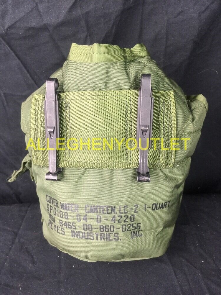 Military US Army 1 QT QUART CANTEEN COVER POUCH CARRIER OD WITH CLIPS EXCELLENT