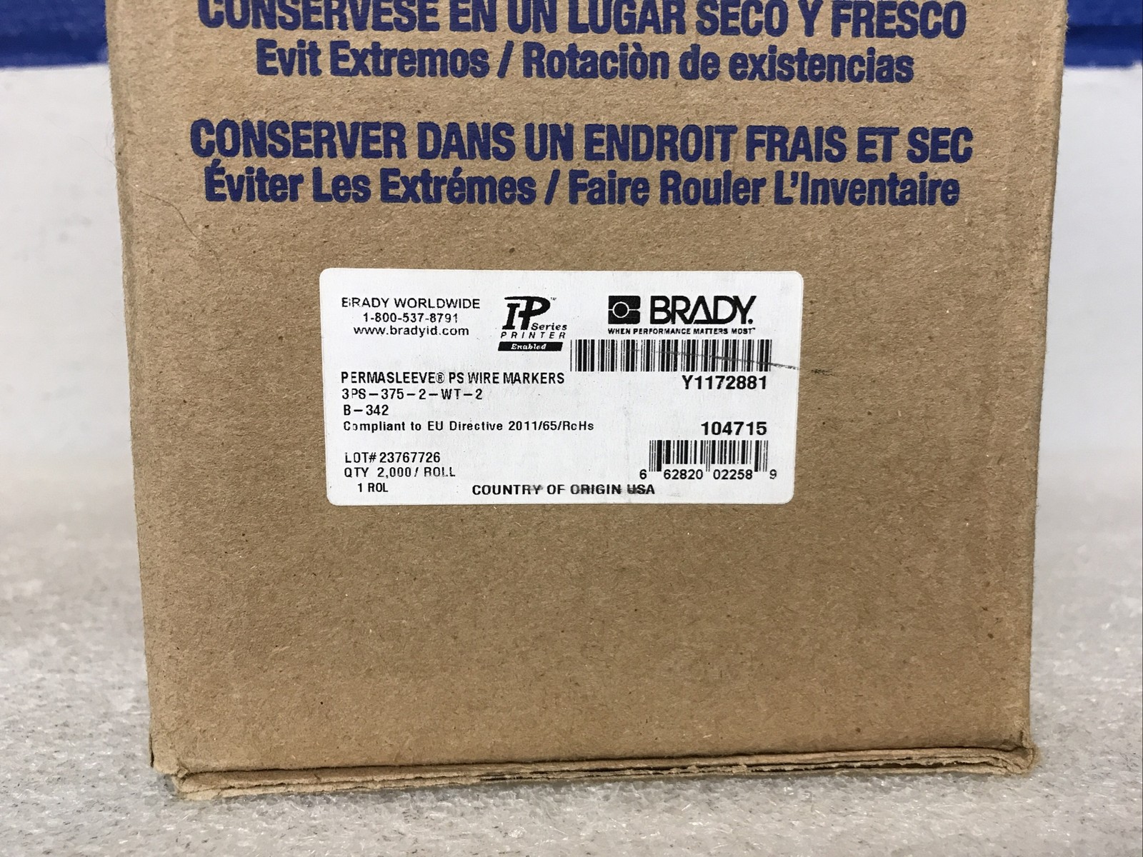 Brady 3PS-375-2-WT-2 PermaSleeve Wire Markers White 2000 Count Roll New In Box