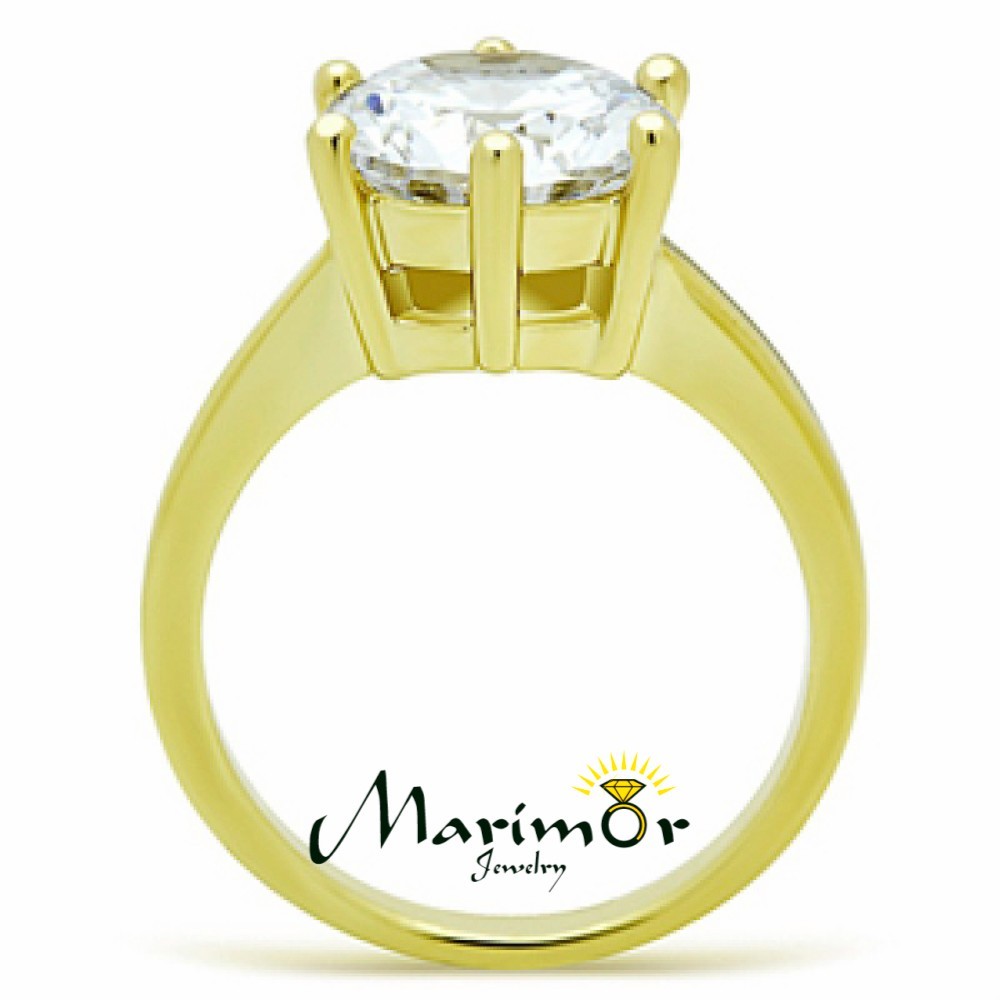 3.5Ct Round Cut CZ Stainless Steel 14k Gold Ion Plated Engagement Ring Size 5-10