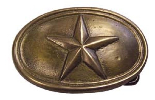Antique Style Civil War Texas Star Belt Buckle Military Solid Brass Oval