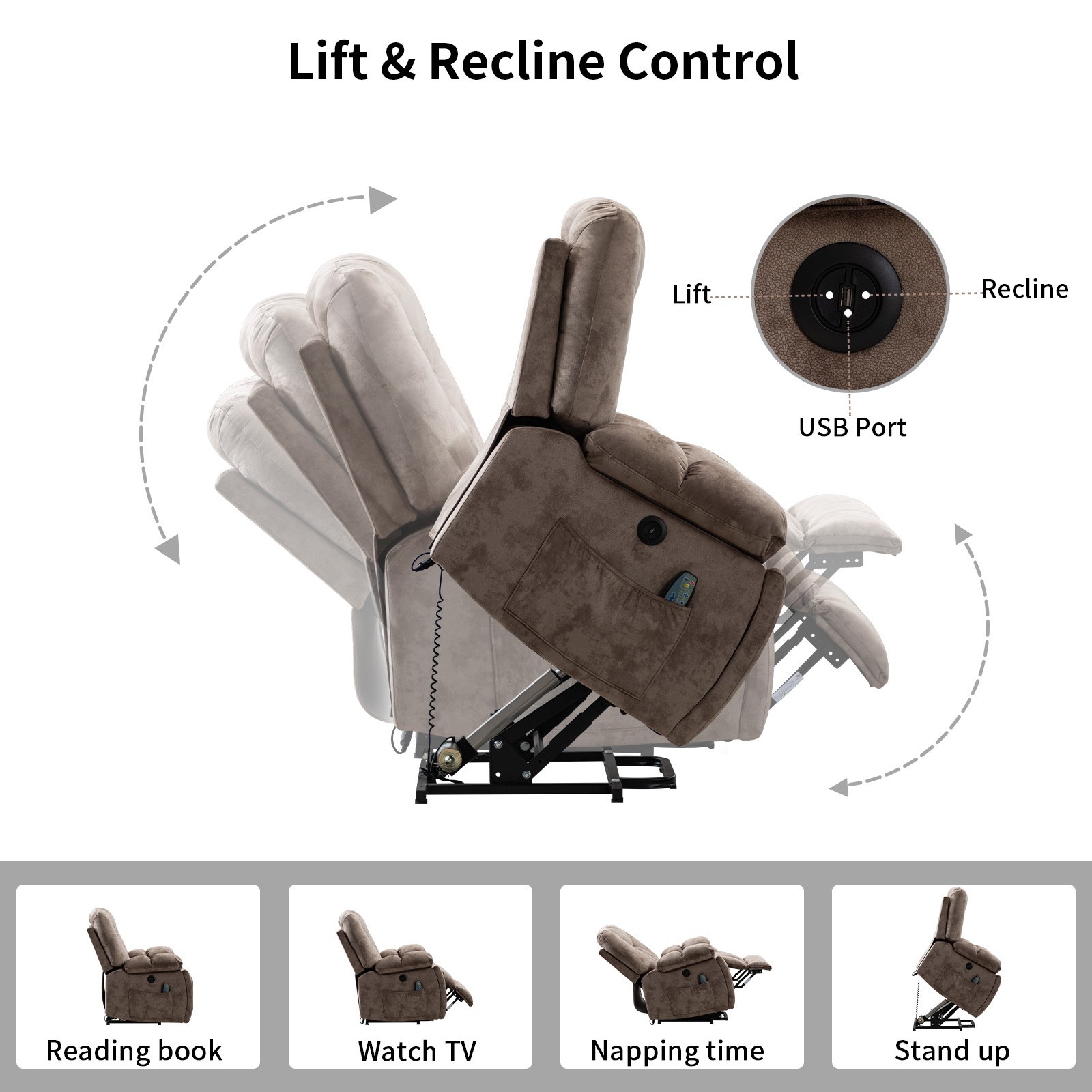 EBELLO Power Lift Recliner Chair w/ Massage & Heat for Elderly Overstuffed Wide