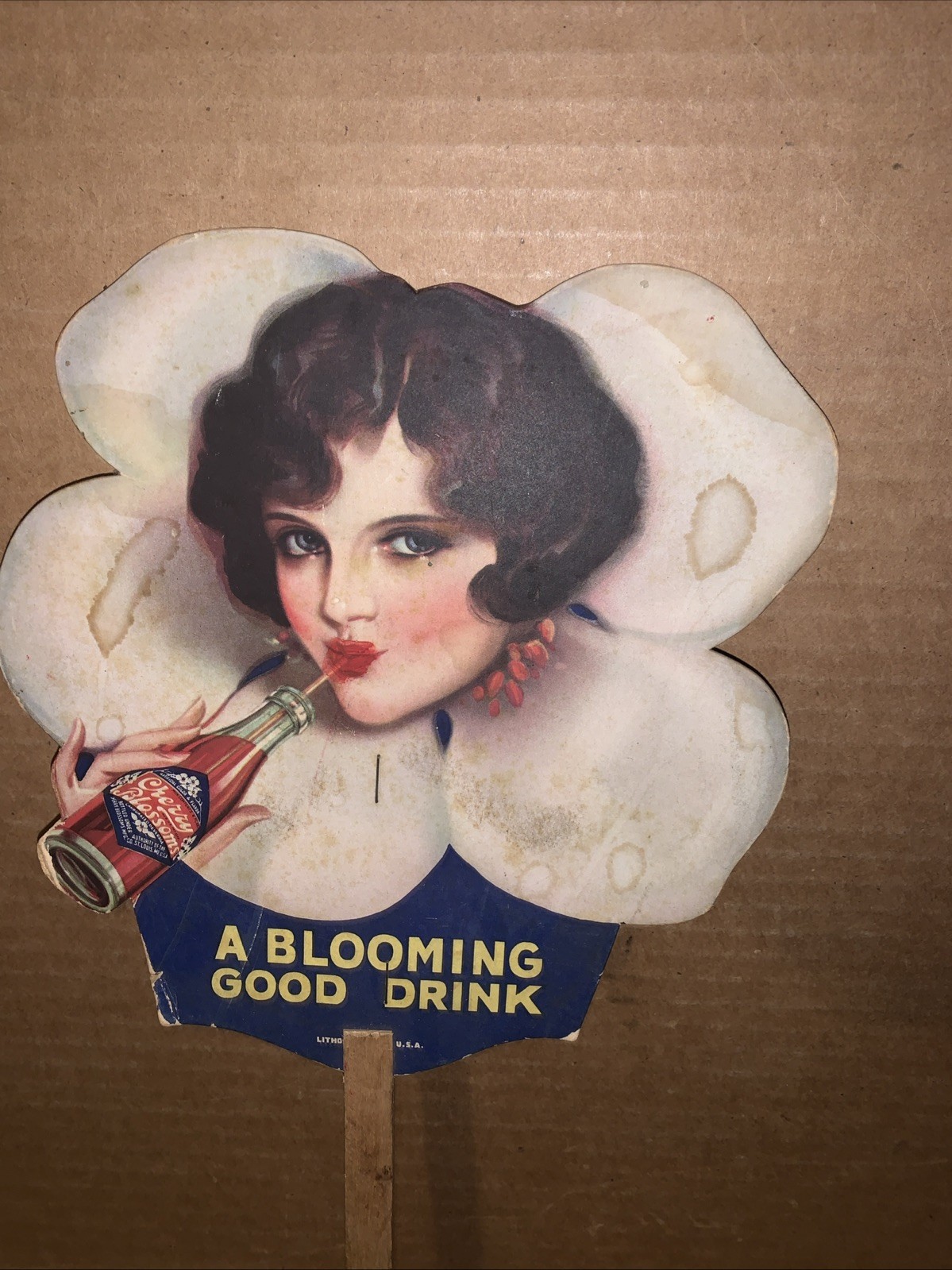 Cherry Blossoms Antique Soda Advertising Fan Used, Free Shipping
