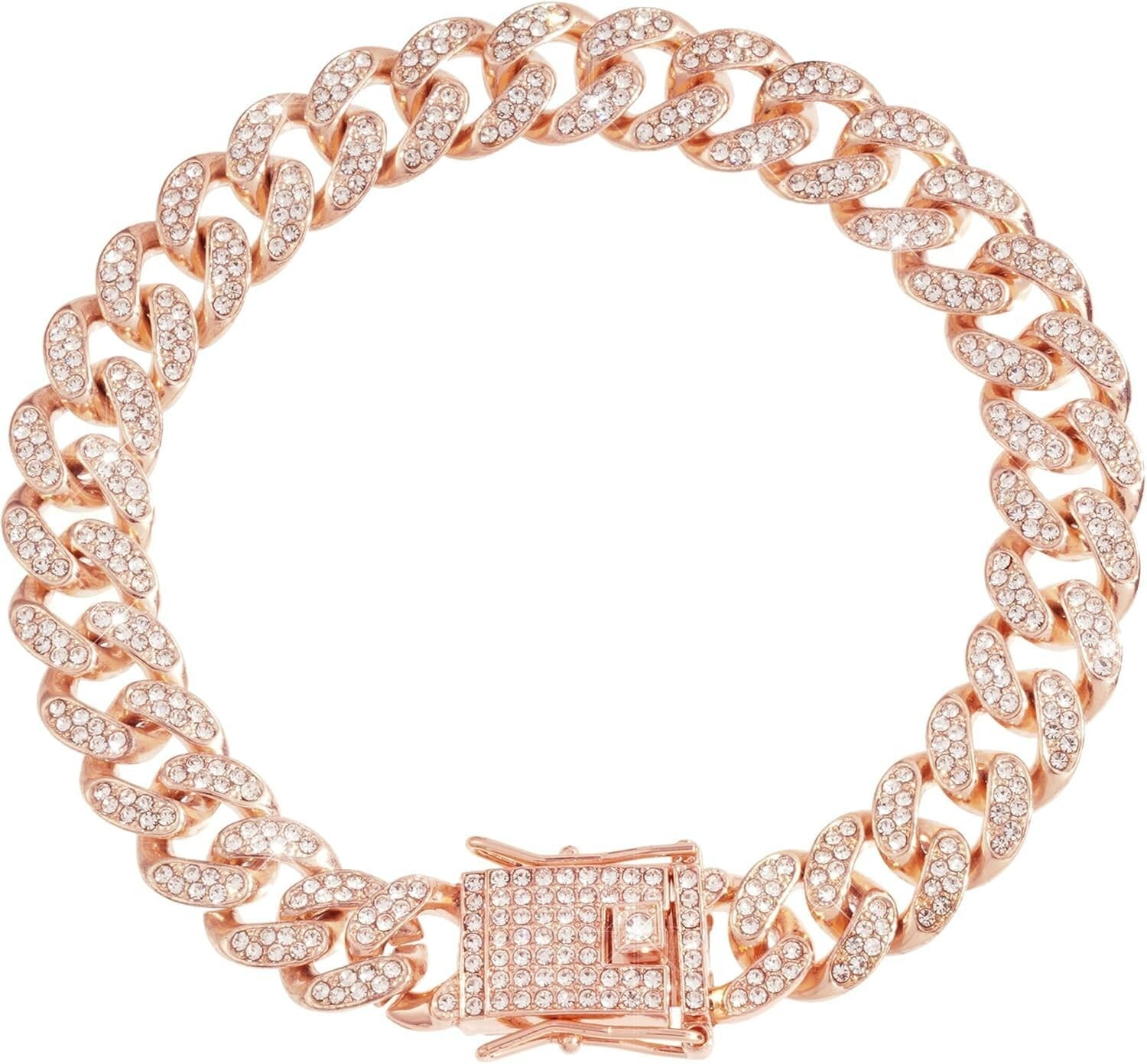 Rose Gold Bling Cuban Link Dog Collar Diamond Rhinestone Necklace Cat Kitten Pup