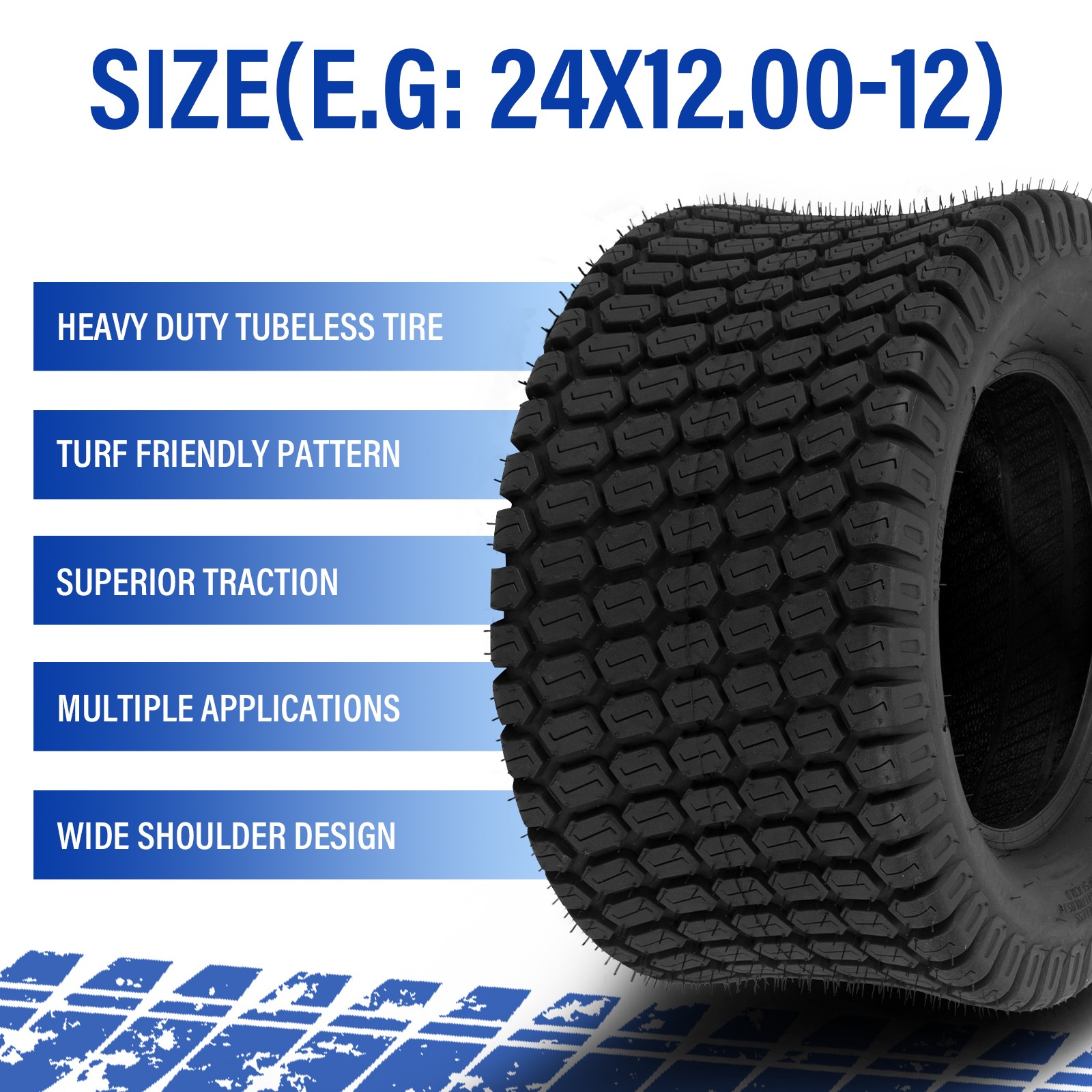 2 24x12.00-12 Lawn Mower Tractor Turf Tires 4 Ply 24x12-12 Tubeless 1710Lbs