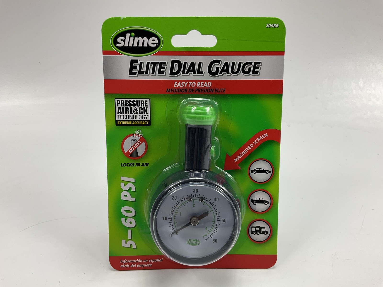 Slime 20486 Professional Car Truck SUV 5-60 PSI Air Pressure Gauge