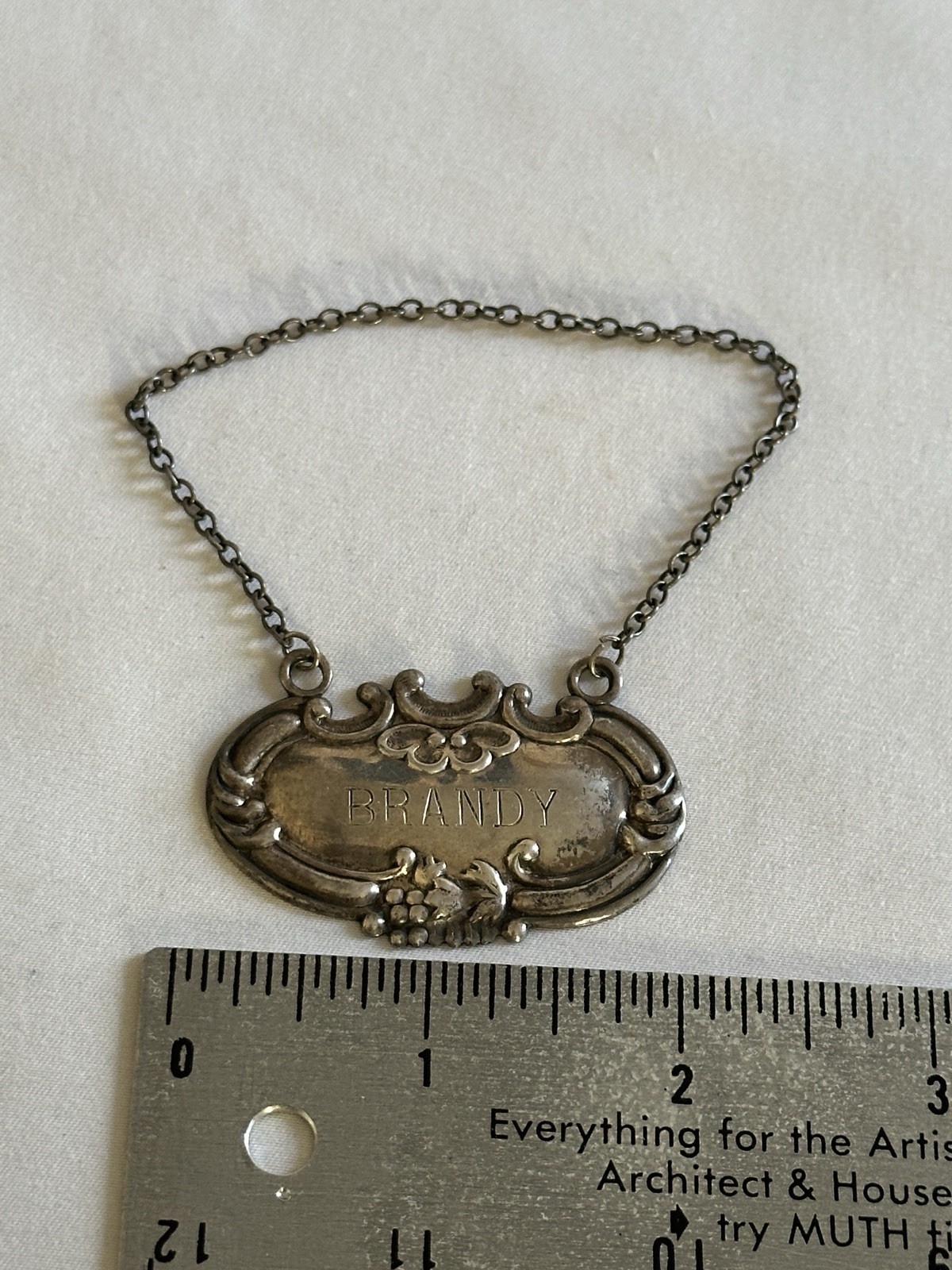 Vintage WALLACE Sterling Silver DECANTER Liquor Bottle Tag Label "BRANDY"