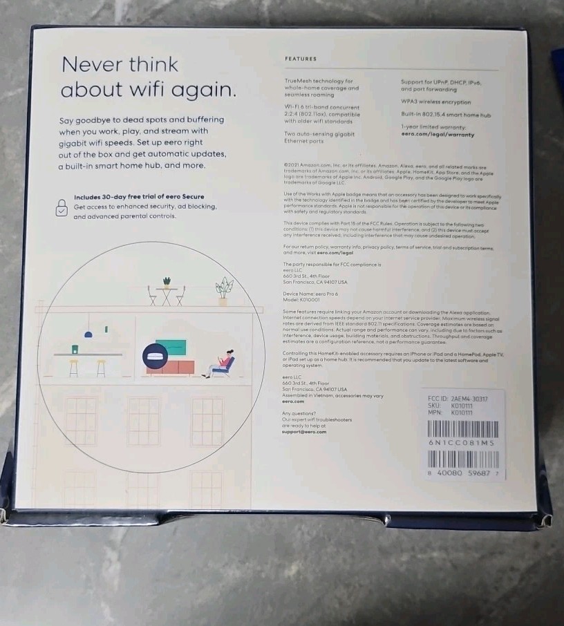 Eero Pro 6 Tri-Band Mesh Wi-Fi Router - White -NEW