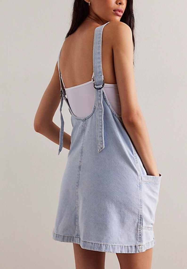NEW FREE PEOPLE WE THE FREE HIGH ROLLER DENIM OVERALL SKIRTALL MINI DRESS XS