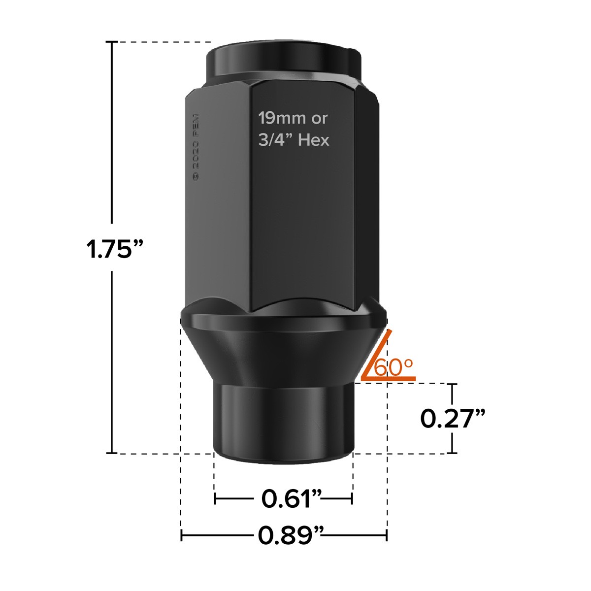 24pcs 14x1.5 Lug Nuts Black Closed Bulge ET (Extended Thread) Cone Conical Seat