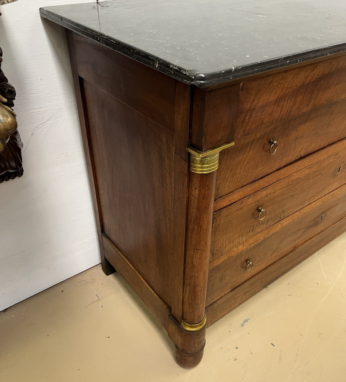 ANTIQUE FRENCH EMPIRE MARBLE-TOP WALNUT COMMODE CHEST OF DRAWERS 50.5” x 23”