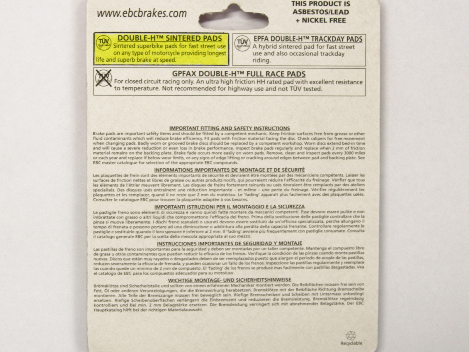 EBC HH Front Brake Pads 2004 2005 2006 2007 2008 2009 2010 GSXR 600 750 FA379HH