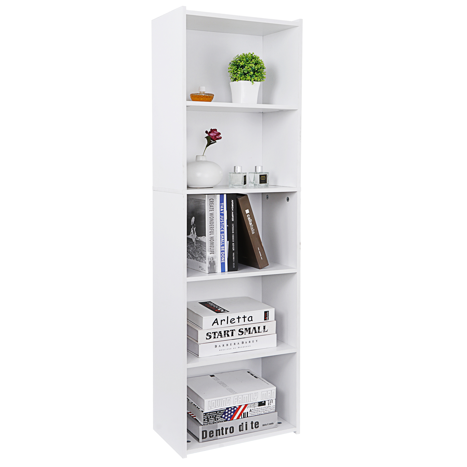 5 Shelves White Display Storage Cabinet Bookshelf for Home and Office