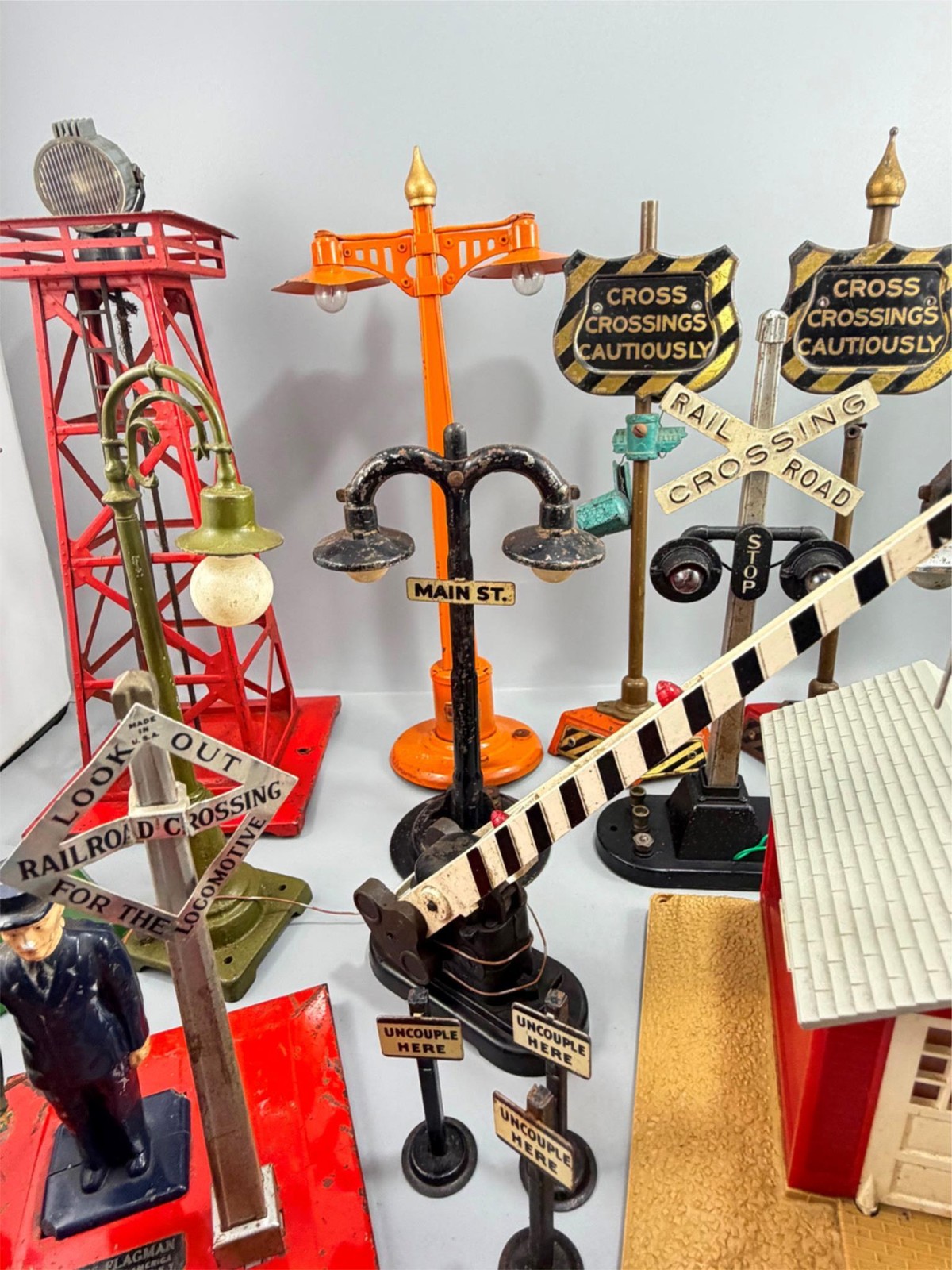 Assorted Lot of 33 O Gauge Lamp Posts Railroad Crossing Gate Bumper Etc.. AS IS