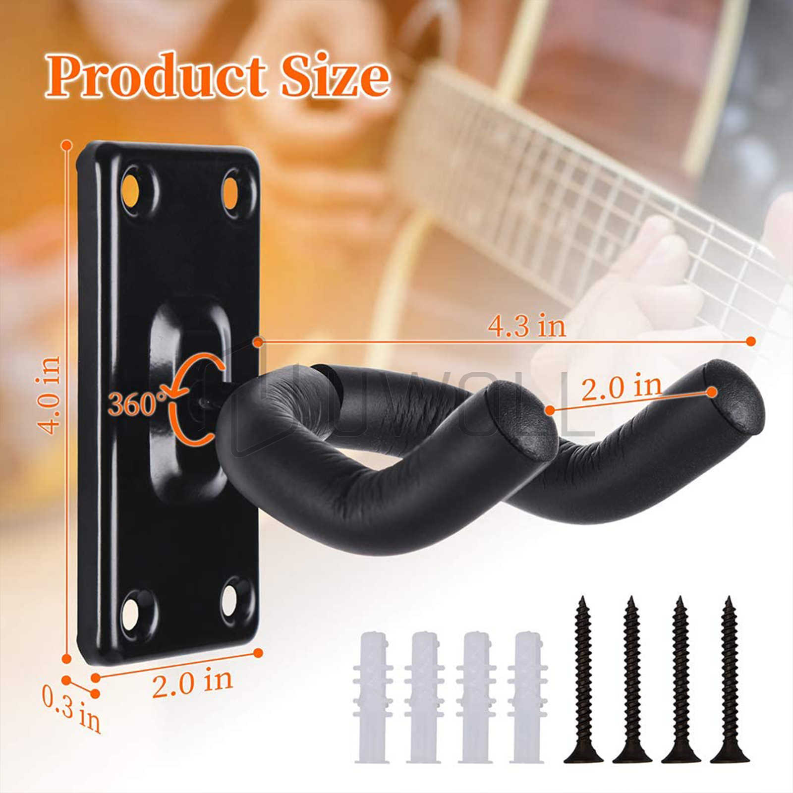 2 Universal Guitar Hangers Wall Mount Adjustable Hook Holder Instrument Display