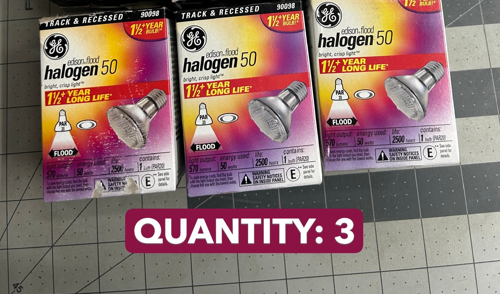 NOS 3- BULB pack lot VINTAGE GE Edison Flood Recessed Light 50-watt track PAR20