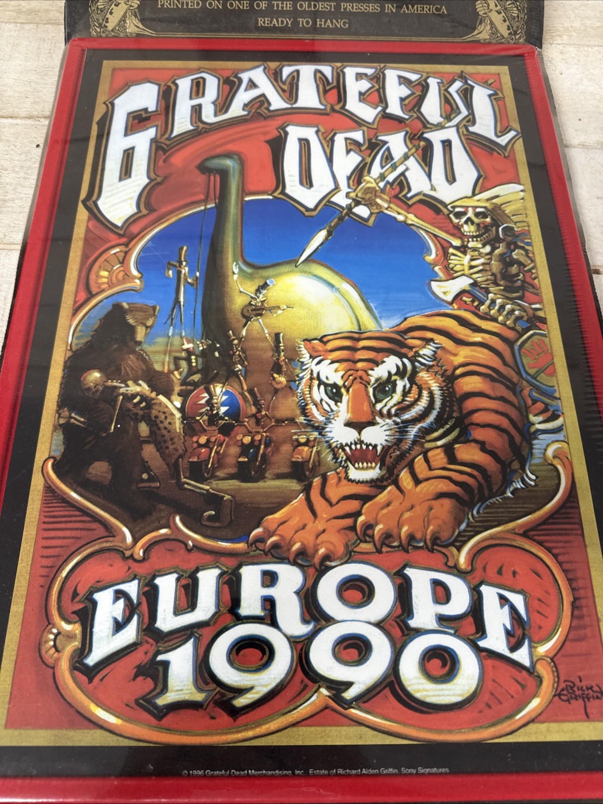 VTG GRATEFUL DEAD EUROPE 1990 Metal Concert Lithograph RICK GRIFFIN Sony 17x12