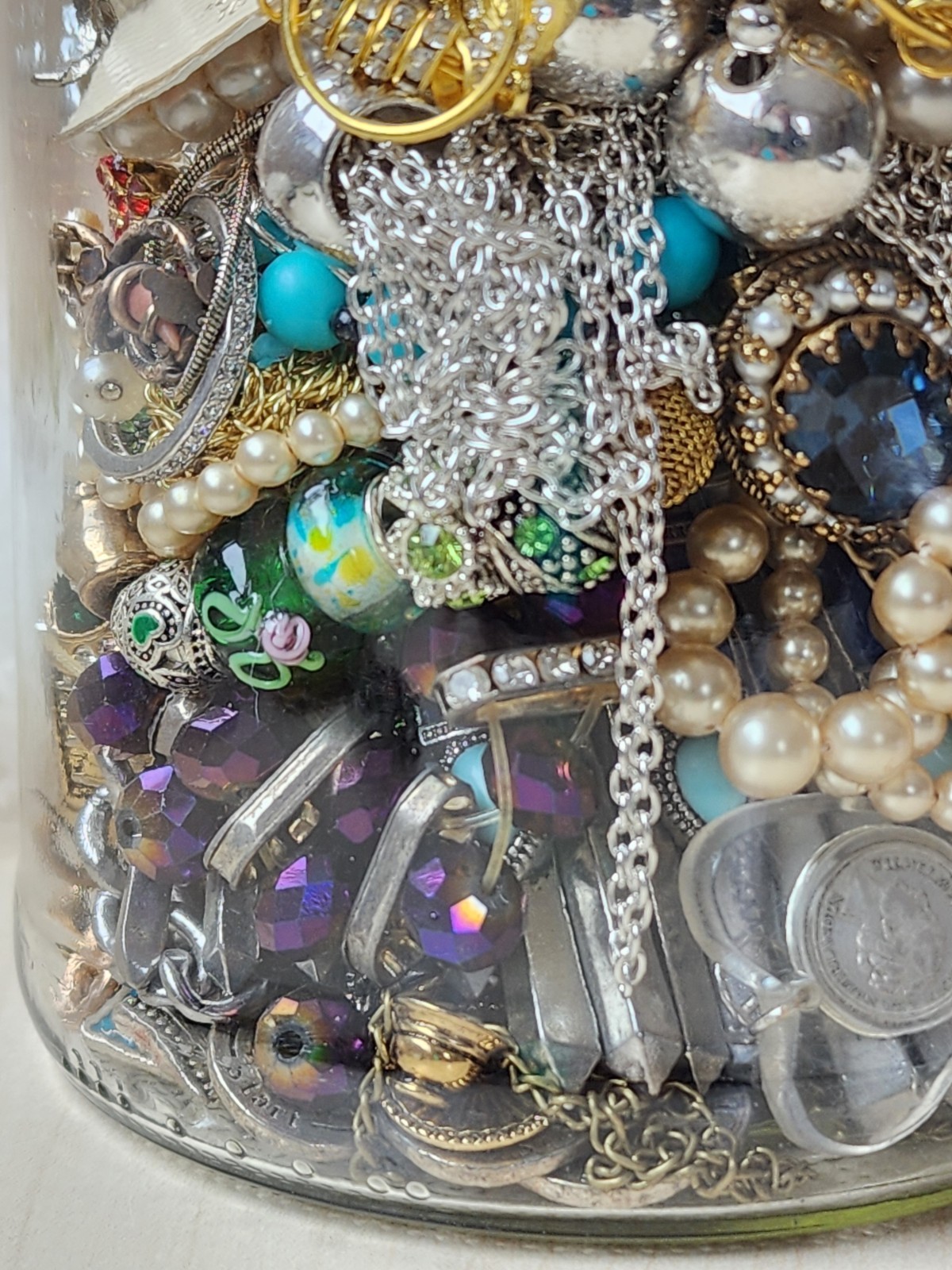 💎 Large Mystery Jewelry Jar- Mostly Wearable - Over 2lbs - Vintage lot