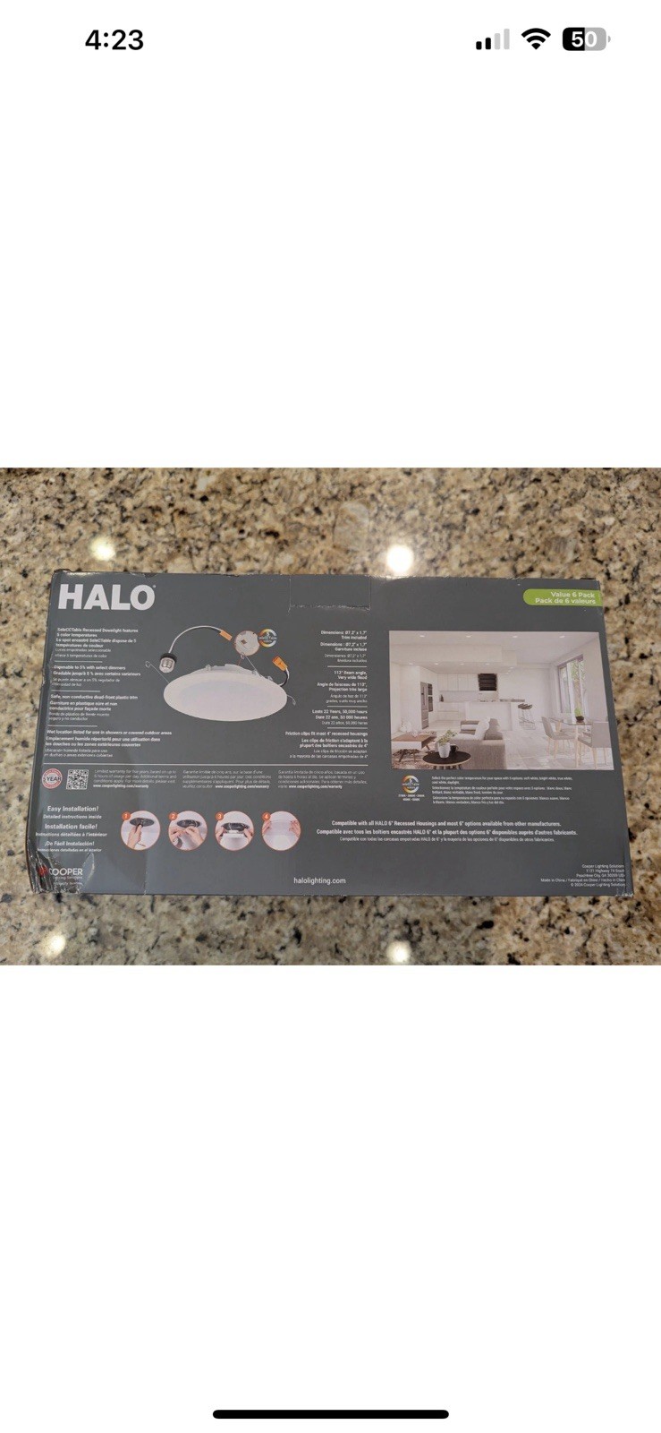 Halo 6-Pack 6 inch Slim LED Trim Recessed Dimmable Light 5-Colors HLBT609FS5