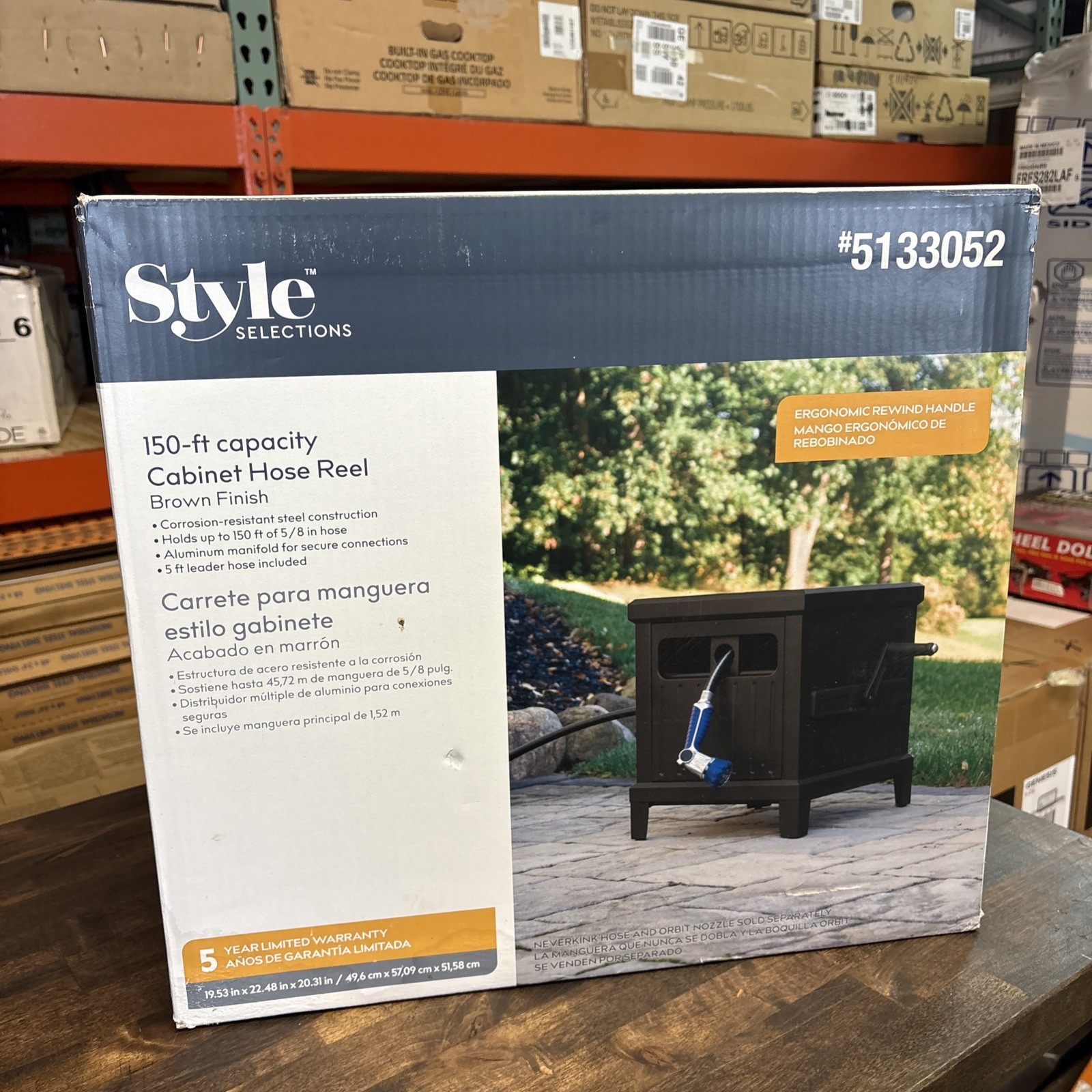 Style Selections Brown Steel 150-ft Container Hose Reel