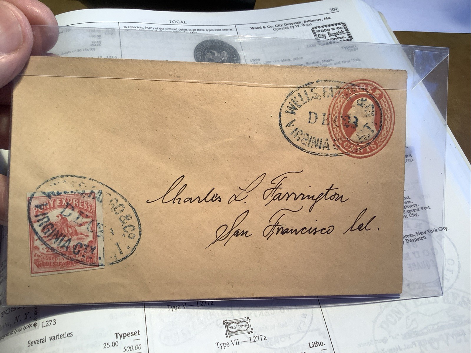 Wells Fargo Pony Express 1862-64 GENUINE 143L9, U5 entire.BUT Bogus Cancel