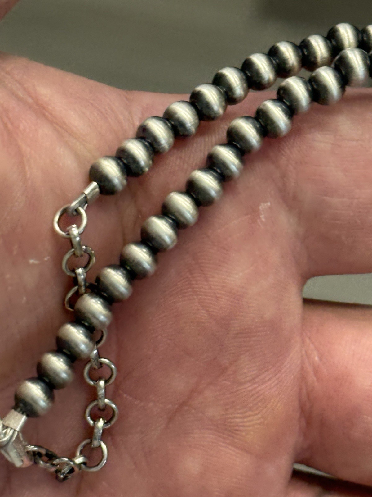 STERLING SILVER 5mm 18” Plus 2” EXT NAVAJO PEARL OXIDIZED BEADED NECKLACE .925