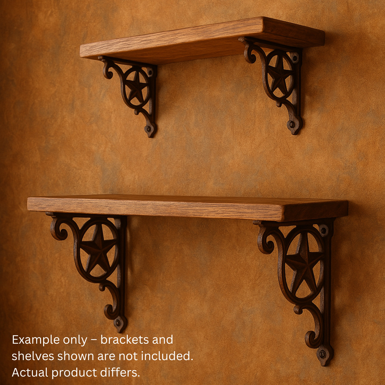 Western Star Shelf Brackets – Set of 2 Rustic Cast Iron Scroll Heavy Duty 9"