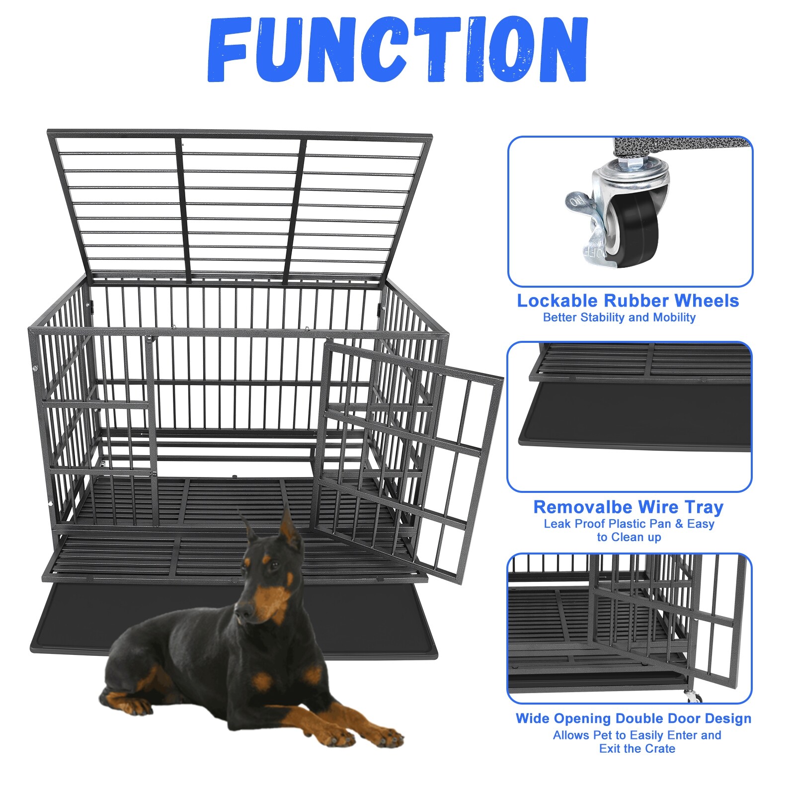 47" Heavy Duty Dog Kennel Iron Dog Cage Pet Crate for Large Dogs