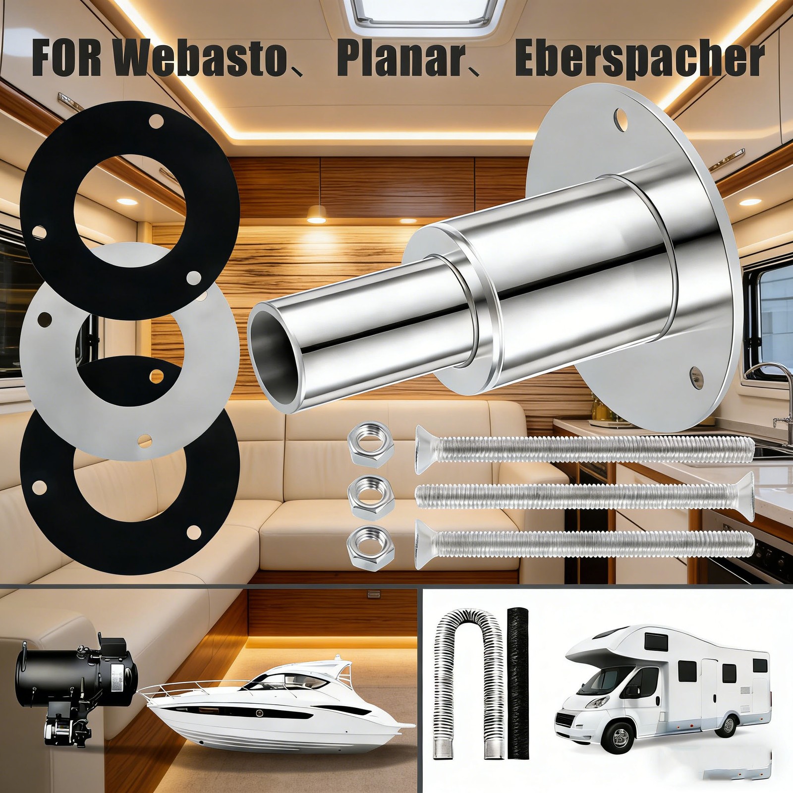 Marine Diesel Heater 24mm Thru Hull Exhaust Skin 316 Stainless Boat