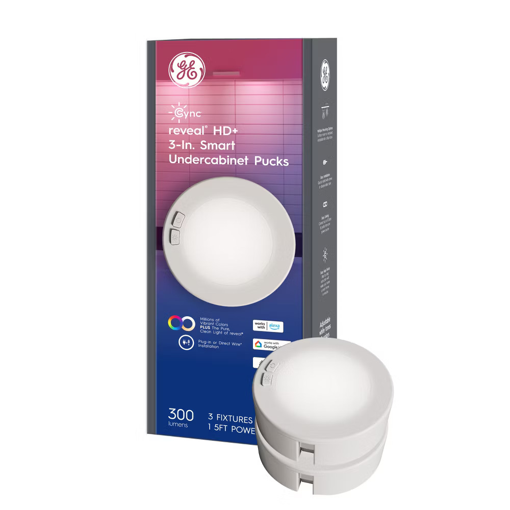 GE Household Lighting 3pk Undercabinet Puck Lights: LED, 300 Lumens,