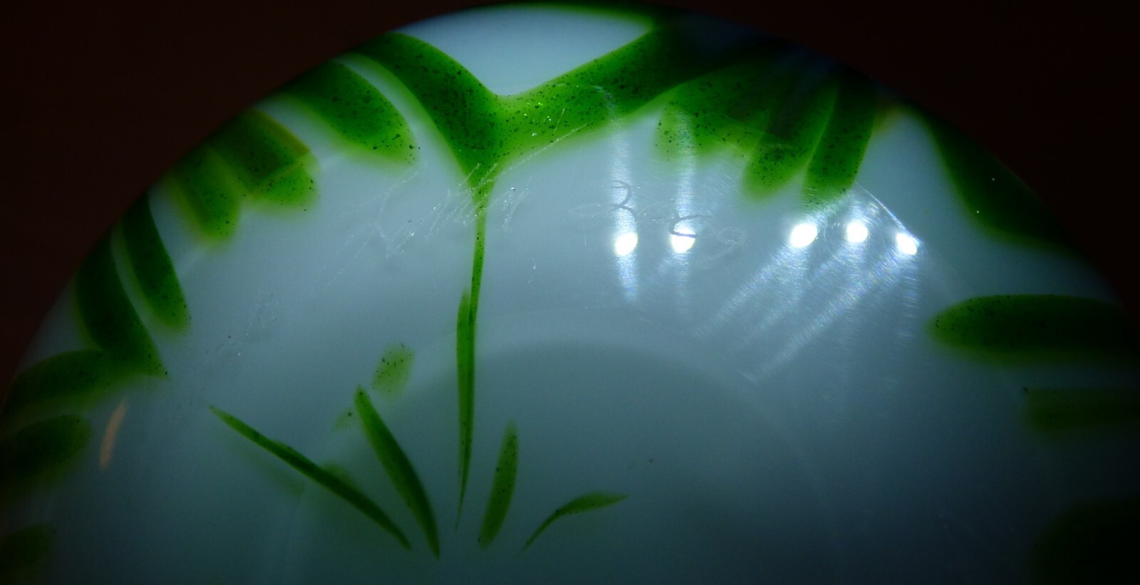 Charles Lotton Aventurine Art Glass Vase 2009 White/Green Pulled Feather 12 1/4"