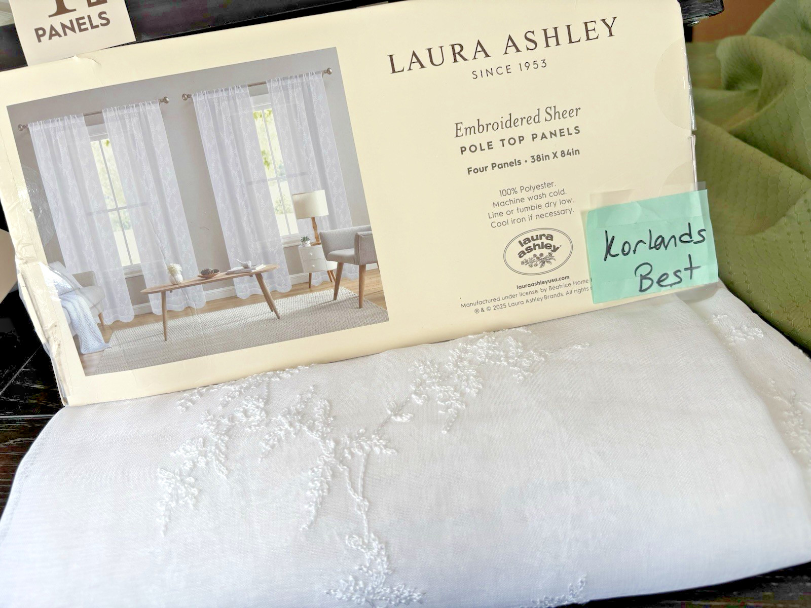 Laura Ashley Window Curtains 4 FOUR Panels 38 x 84 White Sheer Embroidered