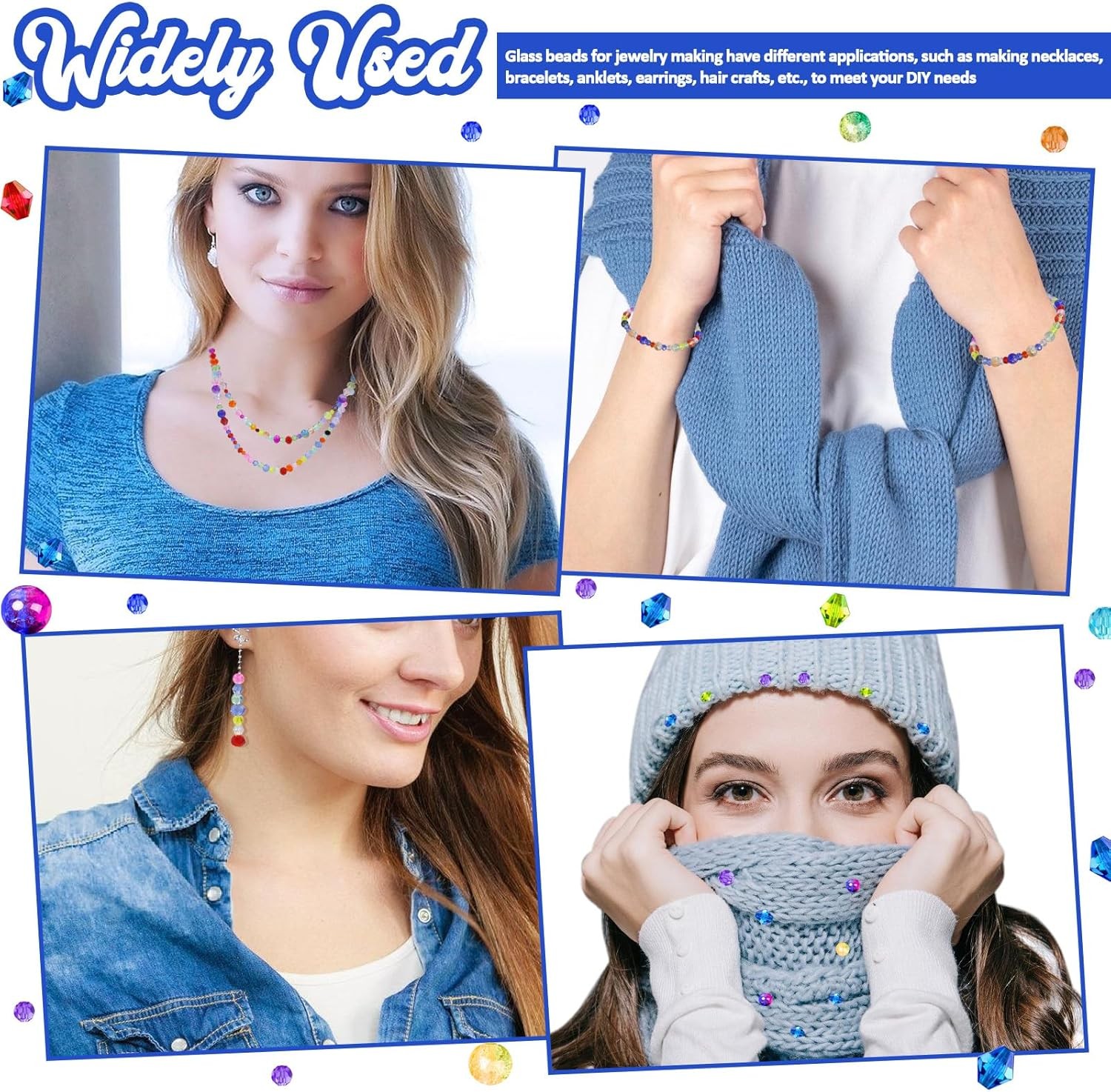 1300PCS Glass Beads for Jewelry Making Colorful Rainbow Craft Crystal Beads A...