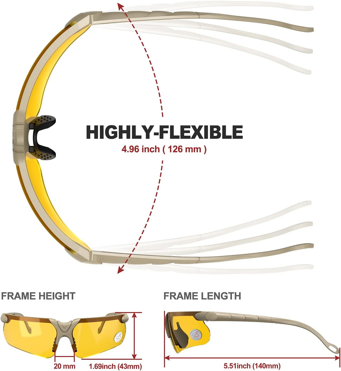 xaegistac Shooting Glasses with Case Anti Fog Hunting Yellow Lens-khaki Frame