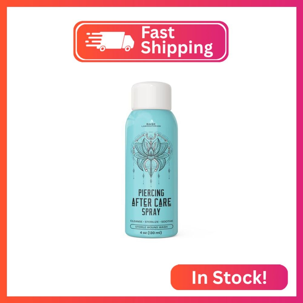 BASE LABORATORIES Piercing Aftercare Spray 4oz | Saline Spray for Piercings | Ea