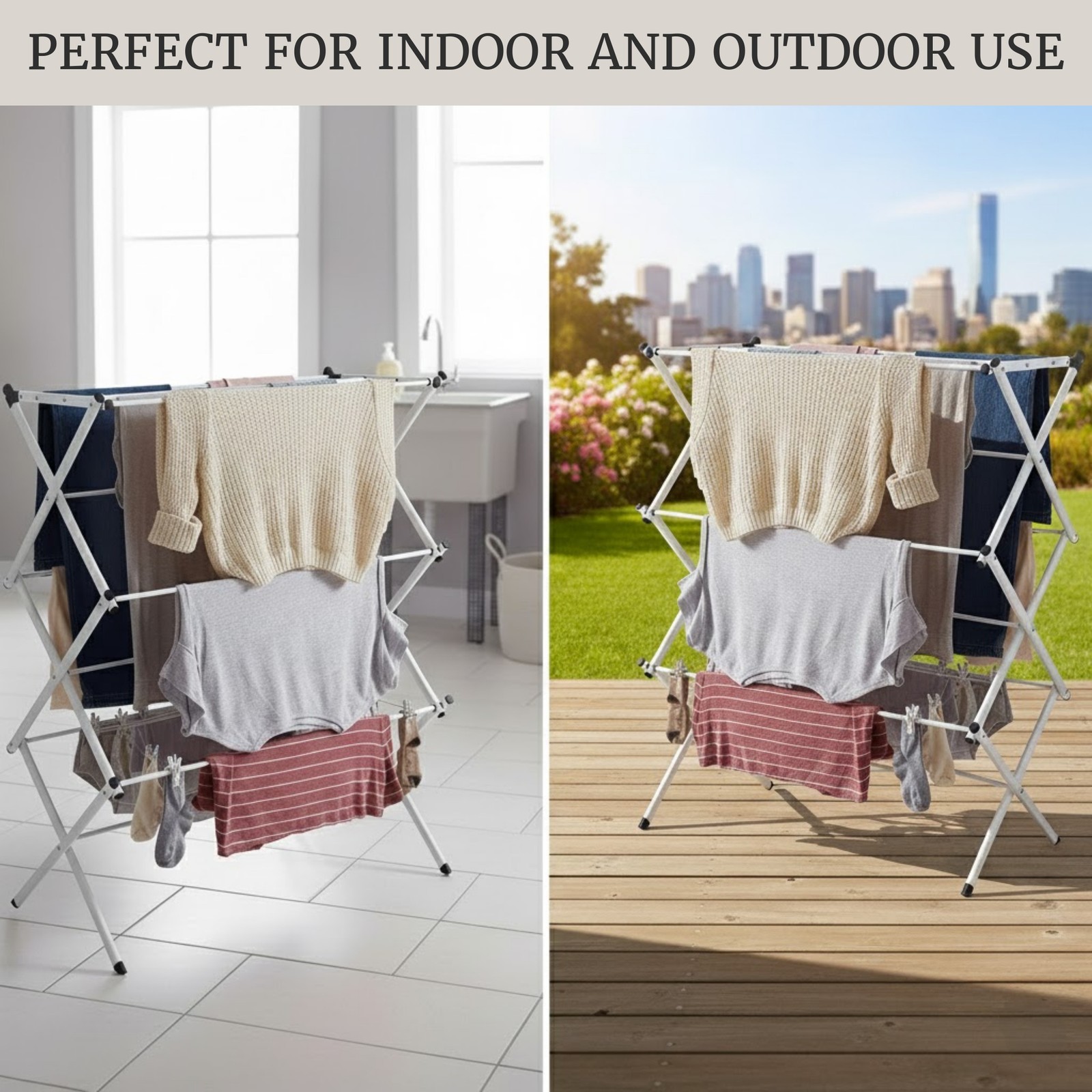 Clothes Drying Rack Portable Rack for Hanging and Air-Drying Laundry, White