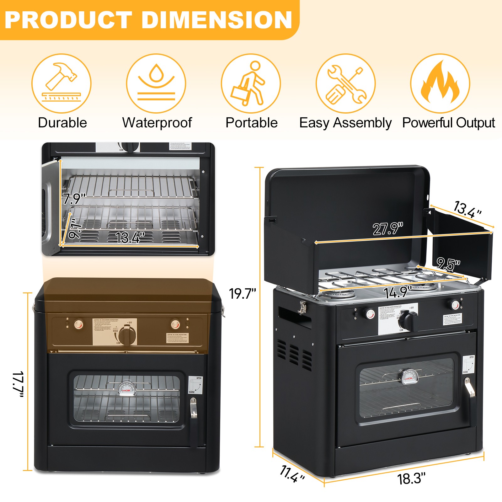 Outdoor Propane Oven Portable Camping Stove with Piezo Lgniter with Wind Panel