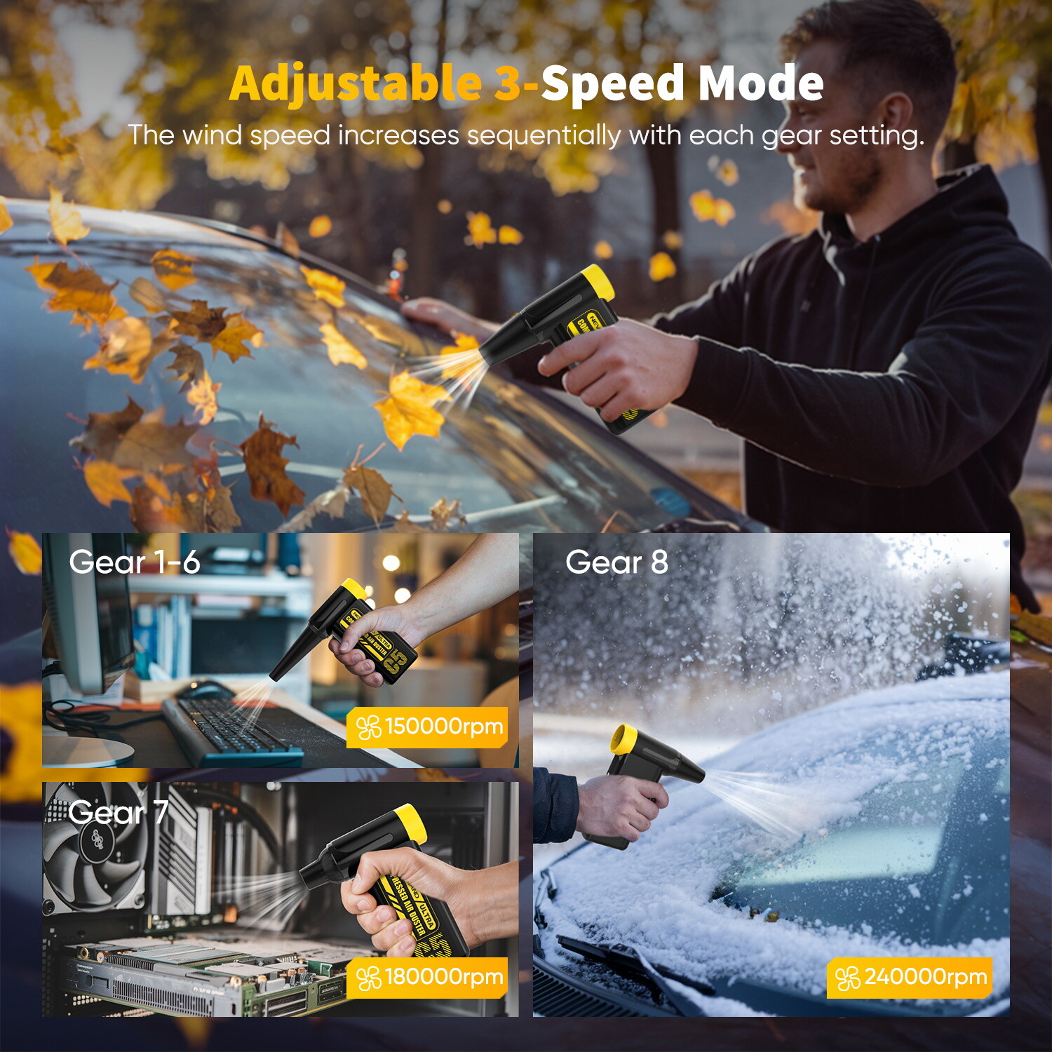 300,000 RPM Compressed Air Duster Rechargeable Electric Air Blower with 8 Speed