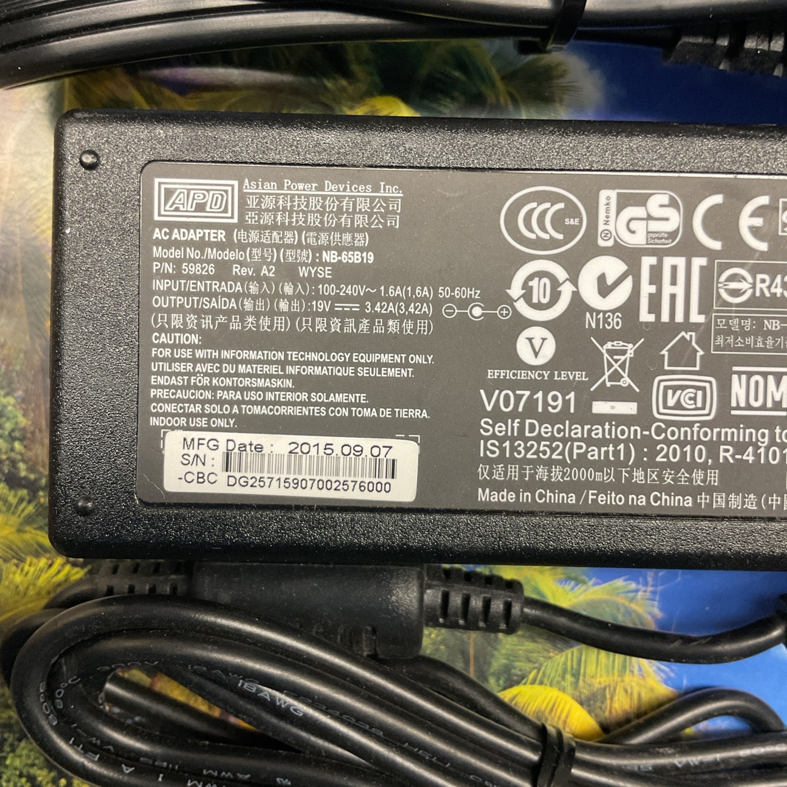 Lot of 5 APD NB-65B19 Power Adapter 19V 3.42A 65W Dell Wyse Thin Client 5.5mm