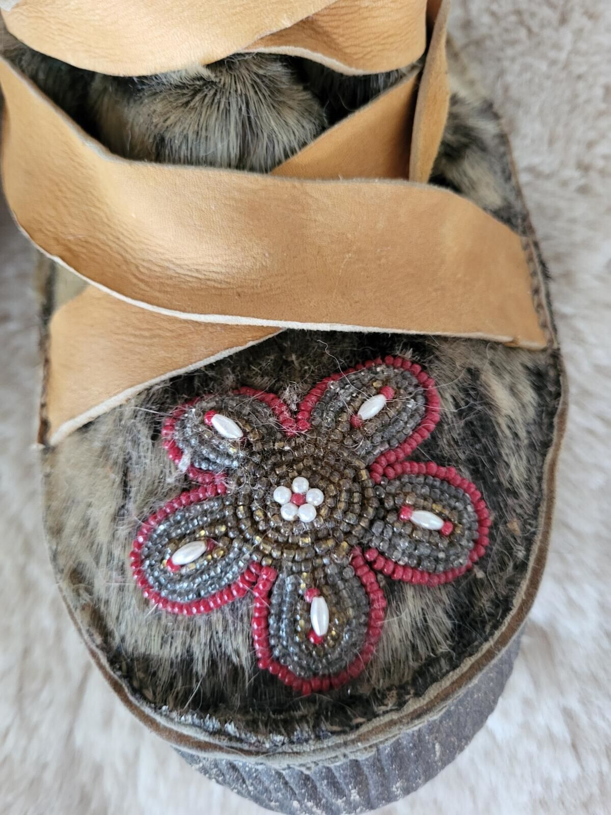Vintage Handmade Fur, Skin, Leather, Felt & Glass Beaded Native Alaskan Mukluks