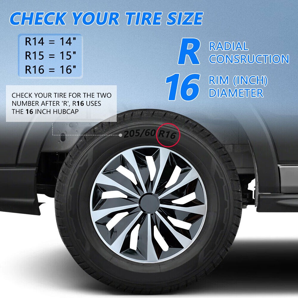 16" Set of 4 Snap On Full Hub Caps Wheel Covers Fit for R16 Tire & Steel Rim NEW