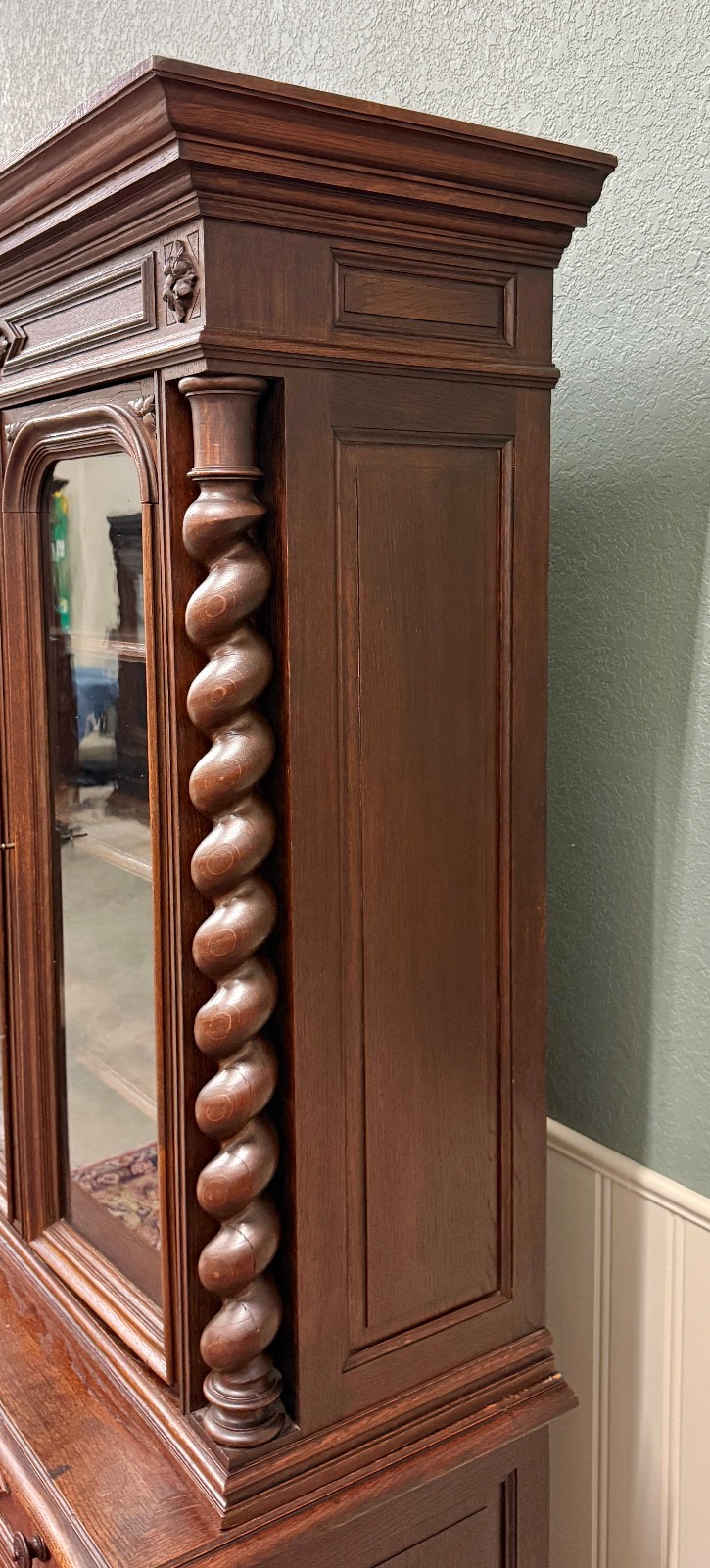 Antique French Bookcase & Chest of Drawers Display Cabinet Barley Twist Oak