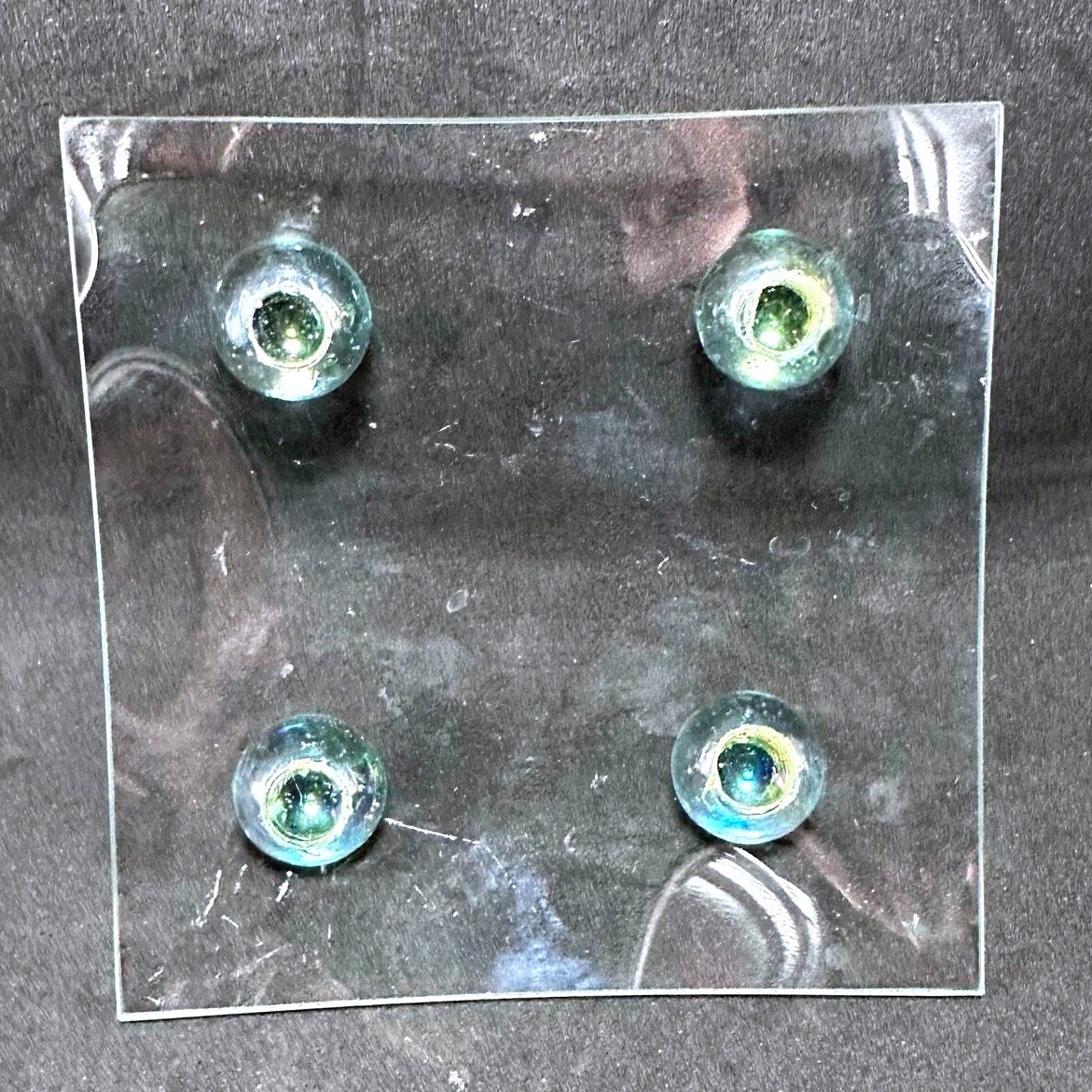 Glass Square Tray with Four Iridescent Orb Feet Decorative Display Stand