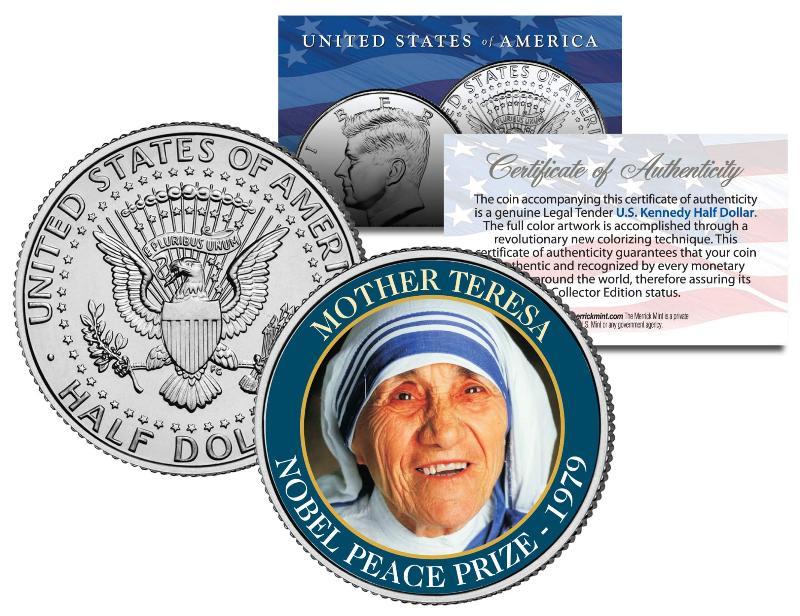 MOTHER TERESA * NOBEL PEACE PRIZE * 1979 Medal Winner JFK Half Dollar U.S. Coin