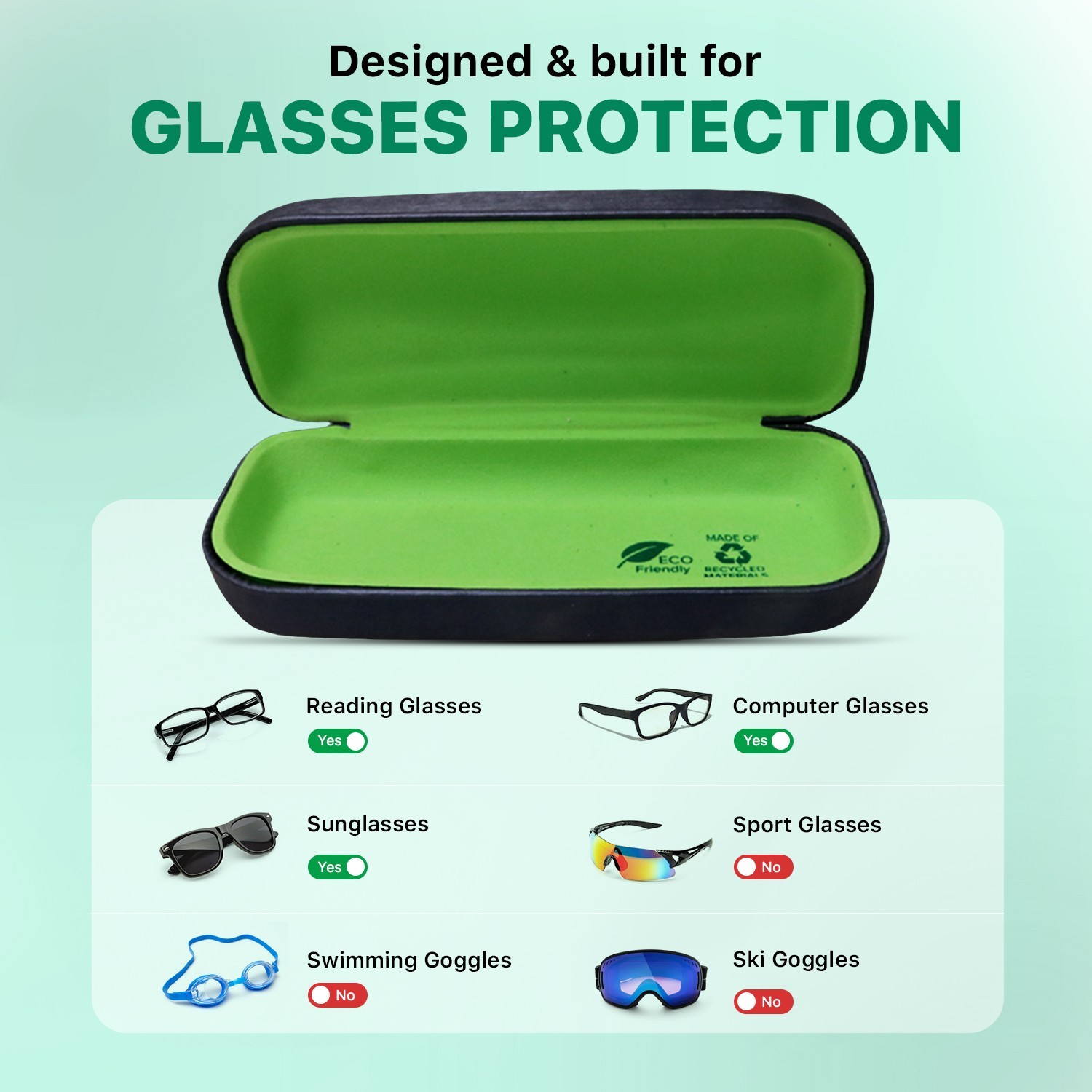 Hard Shell Glasses Case-Lightweight Large Eyeglass Holder with Microfiber Cloth