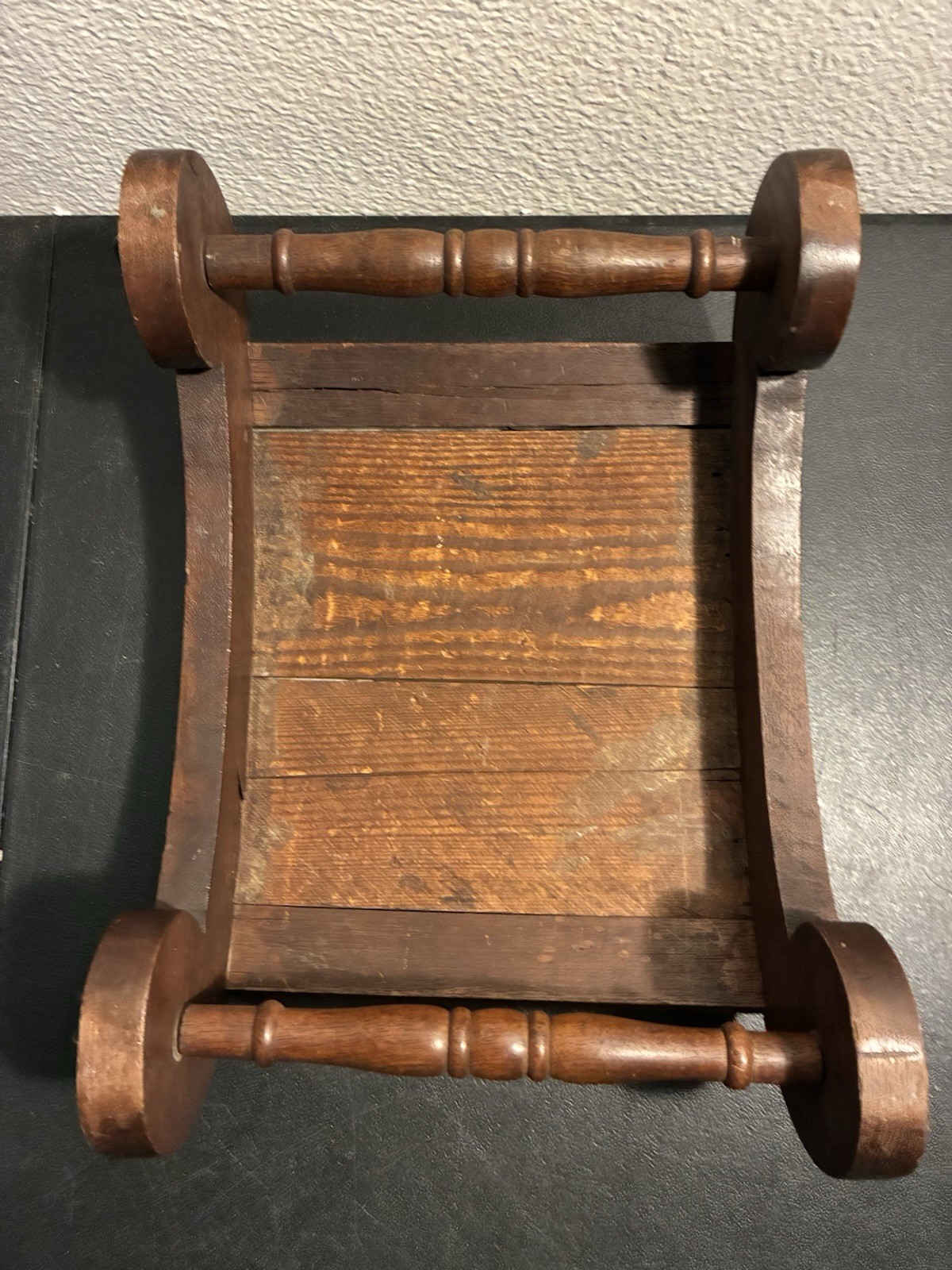 19th C. Antique Victorian Stud Accents Footstool Floral Needlepoint Carved Wood