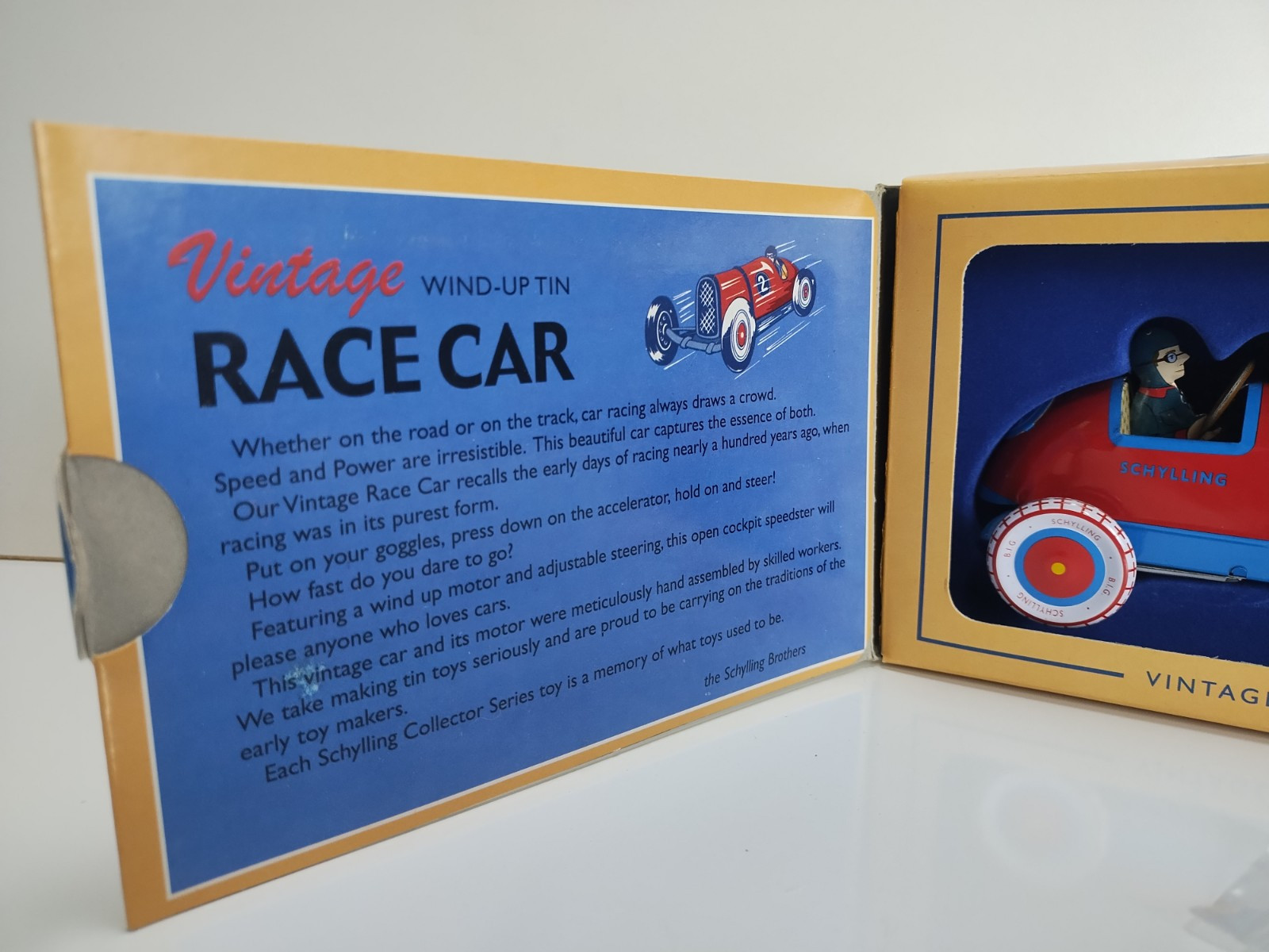 Schylling Reproduction 1950s Vintage Wind-Up Tin Race Car Red # 2 NIB